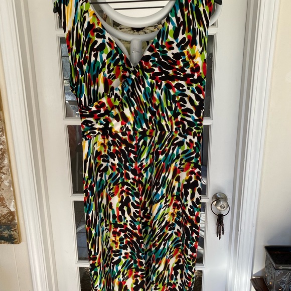 Chaus Faux Wrap Dress Low V Neck Colorful L - Picture 2 of 13